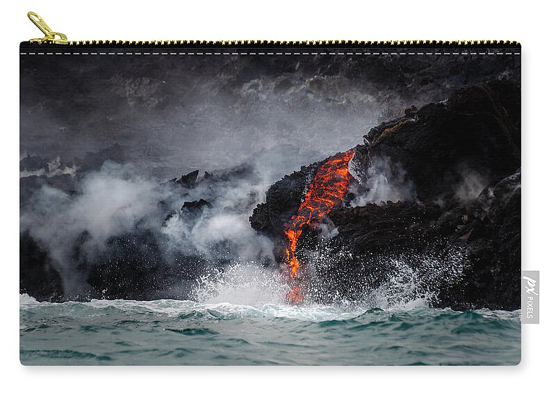Lava Zip Pouch featuring the photograph Lava Dripping into the Ocean by Daniel Murphy