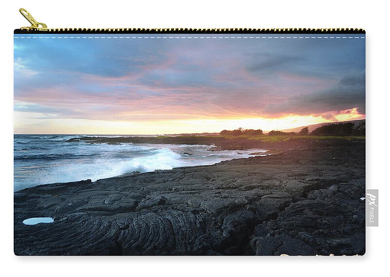 Aloha Zip Pouch featuring the photograph Lava Field Sunset Big Island Hawaii by Lawrence Knutsson