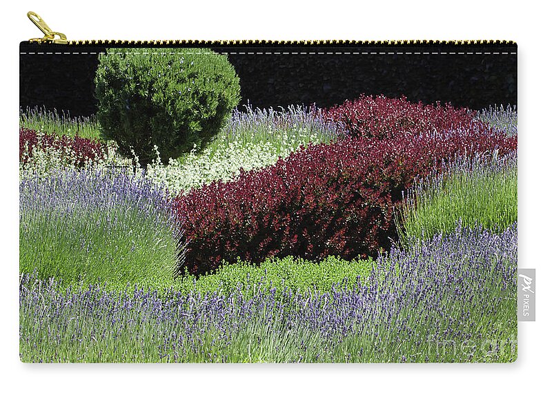 Lavender Zip Pouch featuring the photograph Lavender And Shrub Garden by Suzanne Luft