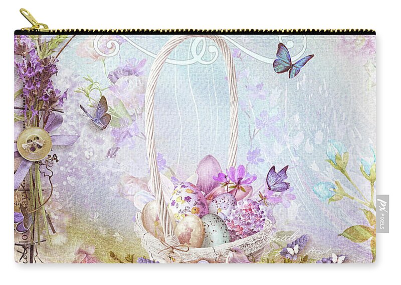 Lavender Easter Zip Pouch featuring the mixed media Lavender Easter by Mo T