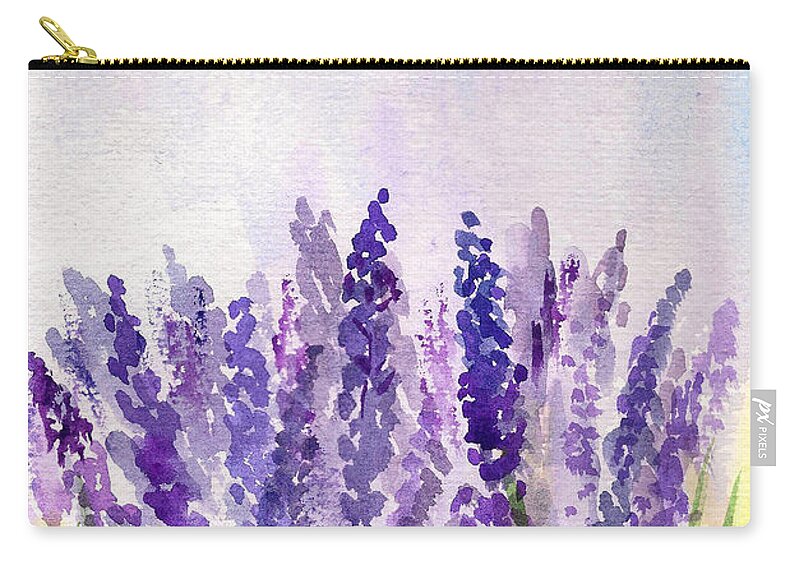 Lavender1 Zip Pouch featuring the painting Lavender field by Asha Sudhaker Shenoy