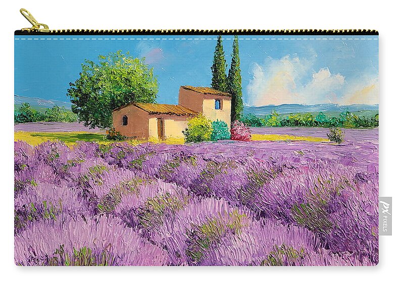 Oil Zip Pouch featuring the painting Lavender fields in Provence by Jean-Marc JANIACZYK