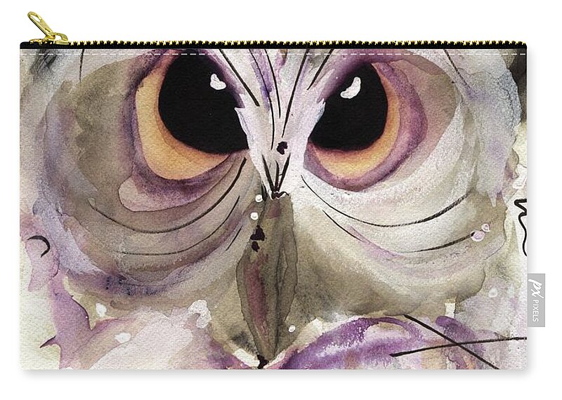 Owl Zip Pouch featuring the painting Lavender Owl by Dawn Derman