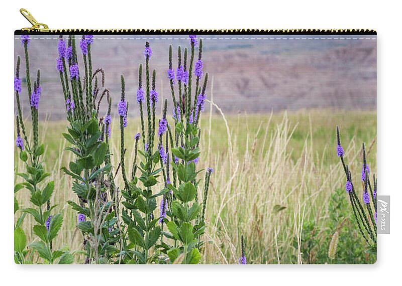 Photography Zip Pouch featuring the photograph Lavender Verbena and Hills by Karen Jorstad
