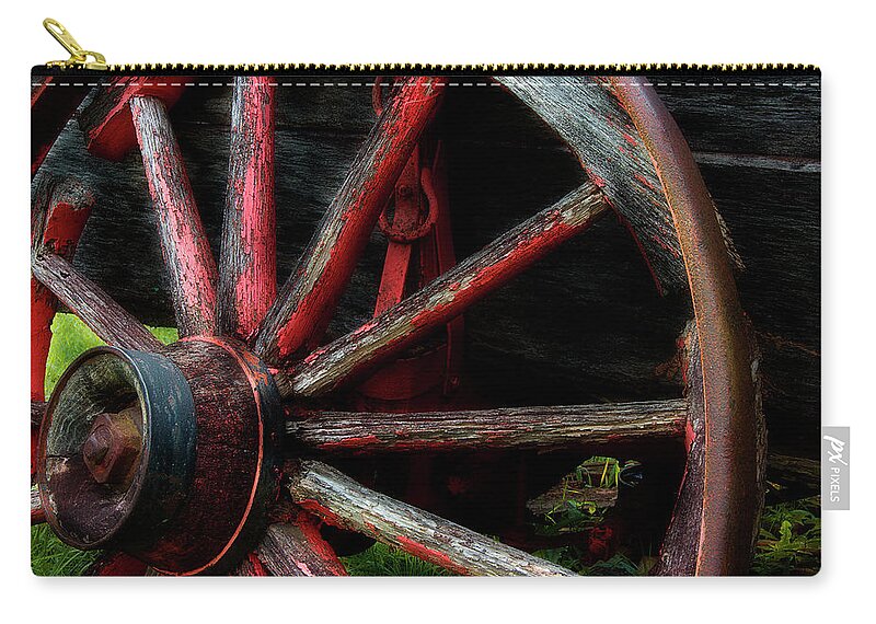 Antique Wagon Zip Pouch featuring the photograph Lawn Ornament 2 by Mike Eingle