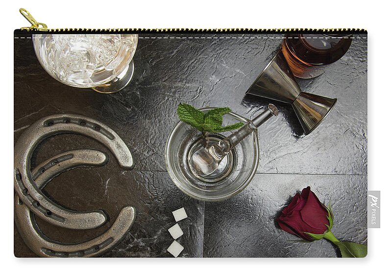 Above Zip Pouch featuring the photograph Lay flat of deconstructed mint julep by Karen Foley