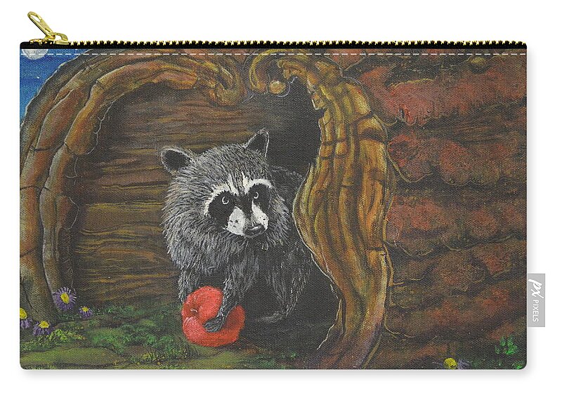Raccoon Carry-all Pouch featuring the painting Laying Low by Rod B Rainey