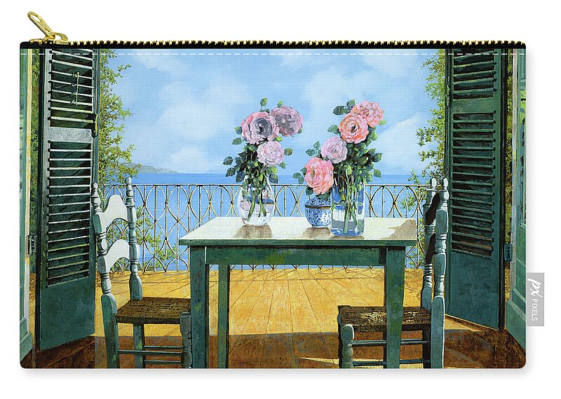 Terrace Zip Pouch featuring the painting Le Rose Sul Tavolo Al Balcone by Guido Borelli