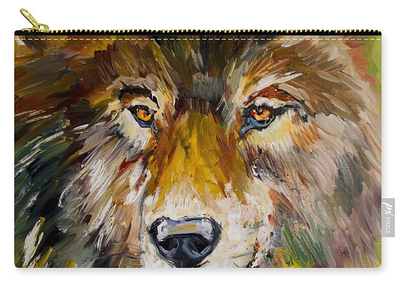 Wolf Zip Pouch featuring the painting Leader of the Pack by Diane Whitehead