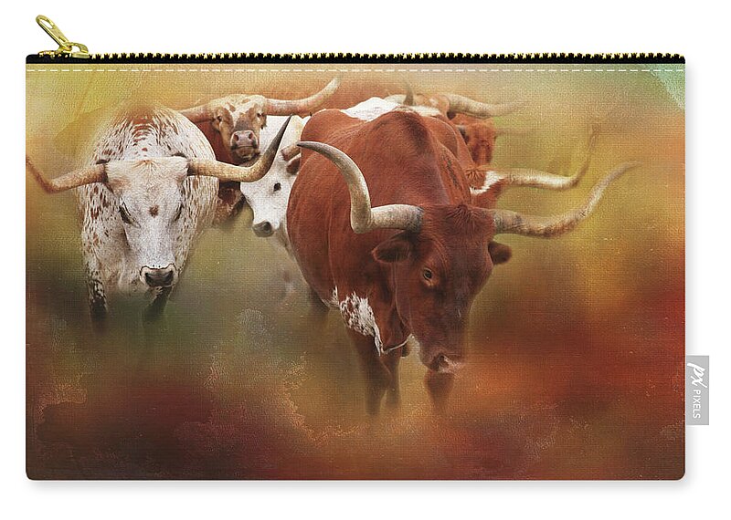 Longhorn Zip Pouch featuring the photograph Leading the Herd by Toni Hopper
