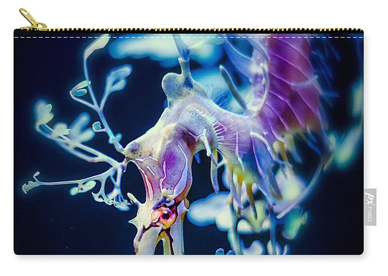 Animals Zip Pouch featuring the photograph Leafy Sea Dragon on Black by Rikk Flohr