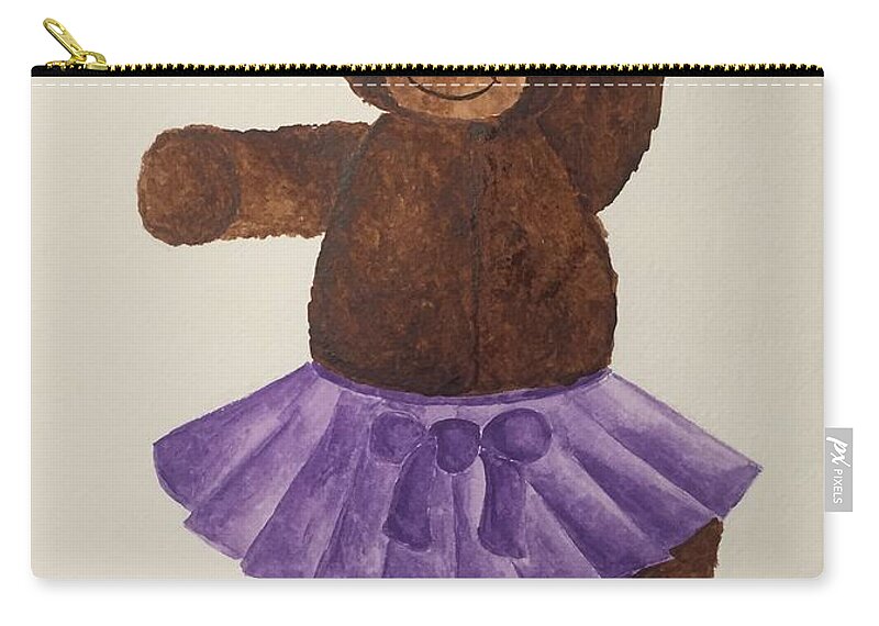 Teddy Bear Zip Pouch featuring the painting Leah's Ballerina Bear 4 by Tamir Barkan