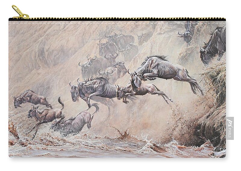 Wildlife Paintings Zip Pouch featuring the painting Leap of Faith by Alan M Hunt