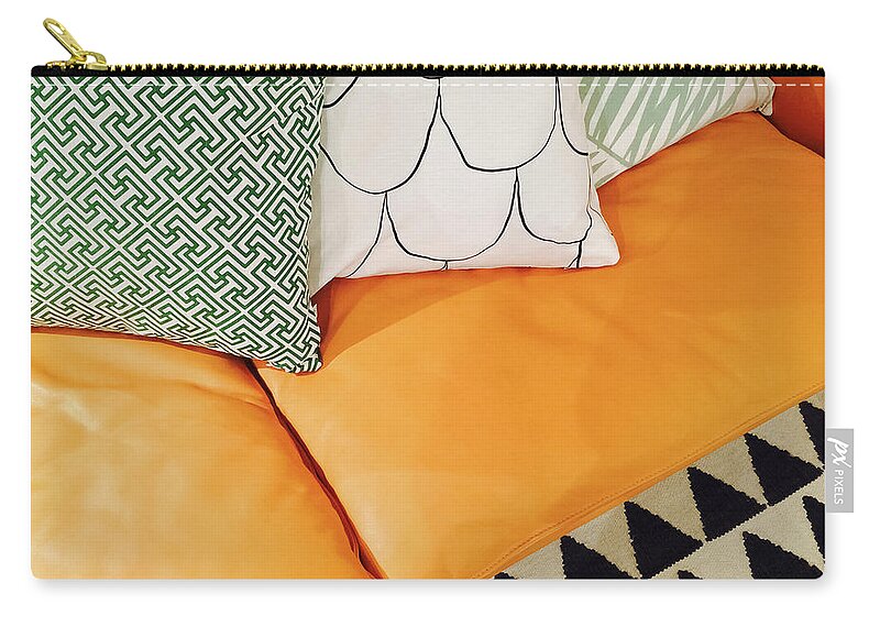 Sofa Zip Pouch featuring the photograph Leather sofa with ornamental cushions by GoodMood Art