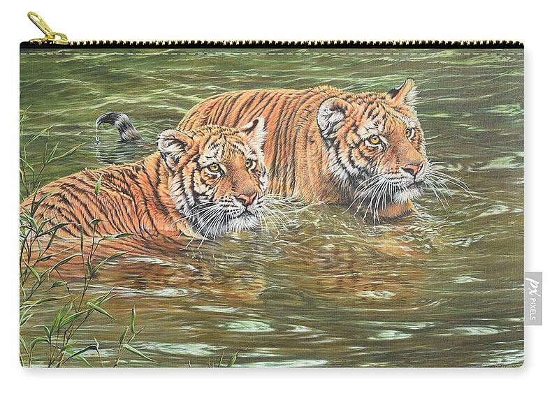 Wildlife Paintings Zip Pouch featuring the painting Leave This To Me Sis by Alan M Hunt
