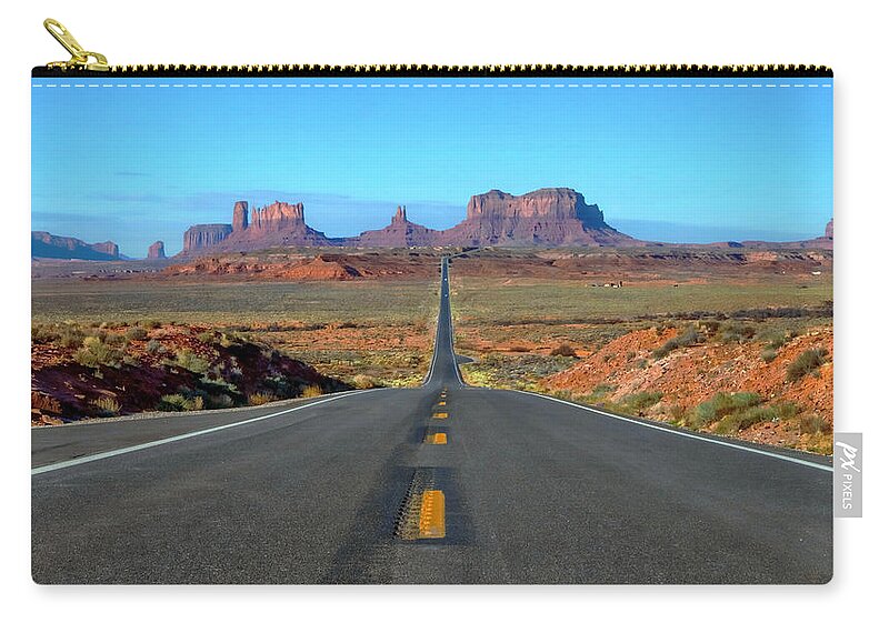 Photo Designs By Suzanne Stout Zip Pouch featuring the photograph Leaving Monument Valley by Suzanne Stout