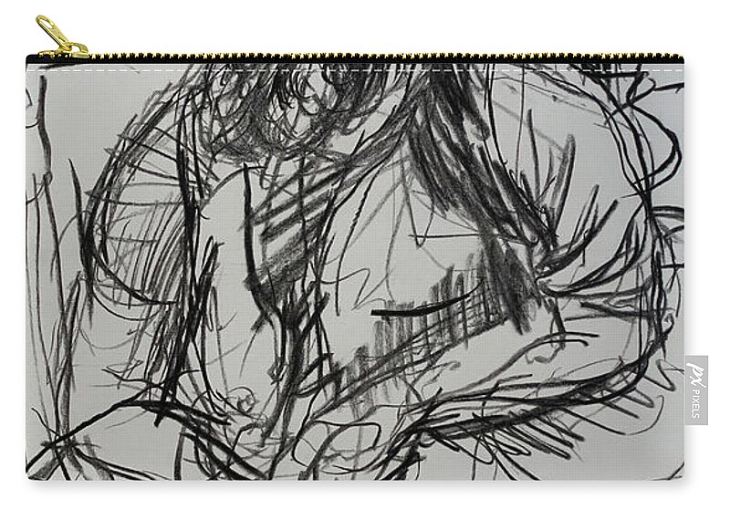 Seated Carry-all Pouch featuring the drawing Lee seated at table by Peregrine Roskilly