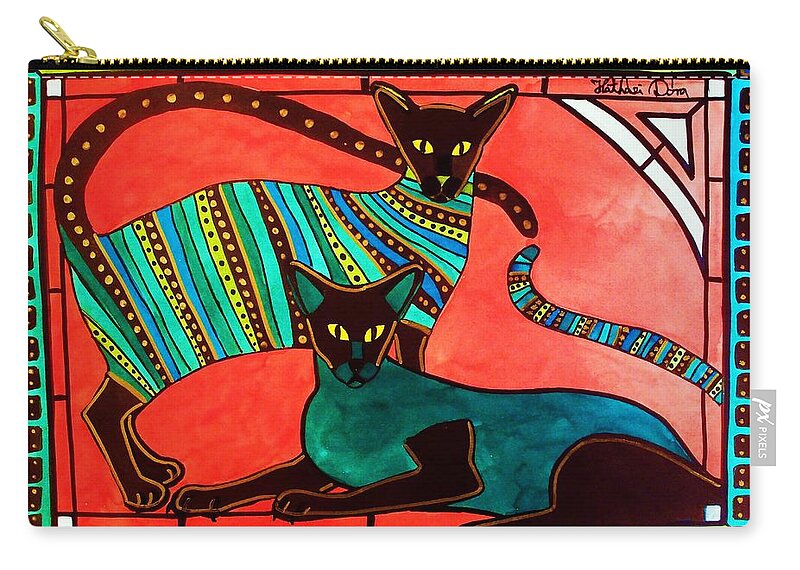 Cat Zip Pouch featuring the painting Legend of the Siamese - Cat Art by Dora Hathazi Mendes by Dora Hathazi Mendes
