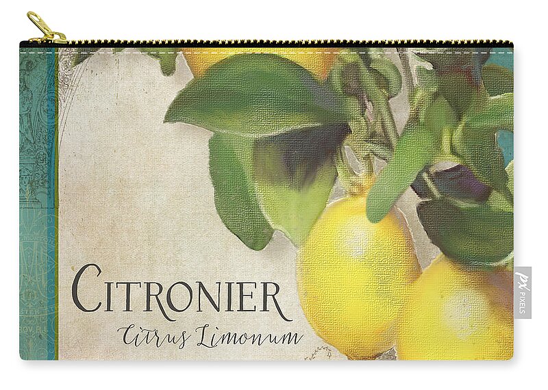 Lemons Zip Pouch featuring the painting Lemon Tree - Citronier Citrus Limonum by Audrey Jeanne Roberts