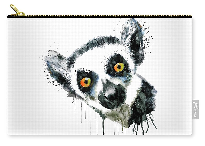 Marian Voicu Zip Pouch featuring the painting Lemur Head by Marian Voicu