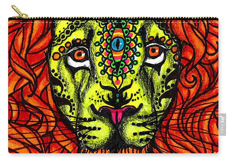 Leo Zip Pouch featuring the drawing Leo by Baruska A Michalcikova