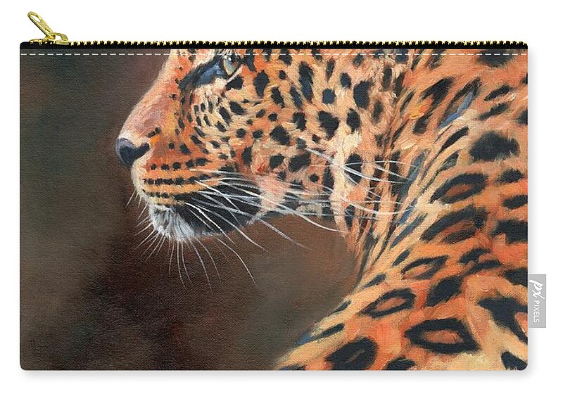 Leopasrd Zip Pouch featuring the painting Leopard Profile by David Stribbling
