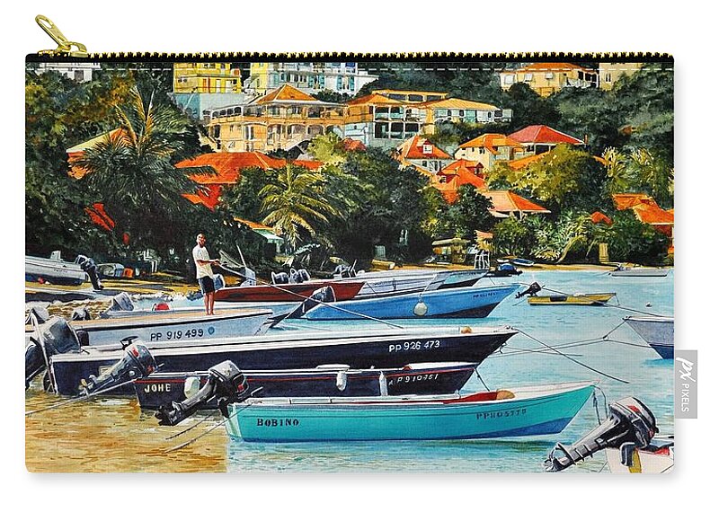 Seascape Zip Pouch featuring the painting Les Saintes, French West Indies by Robert W Cook