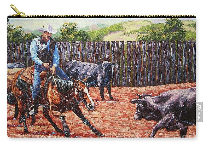 Western Zip Pouch featuring the painting Let the Horse Do His Job by Tom Chapman