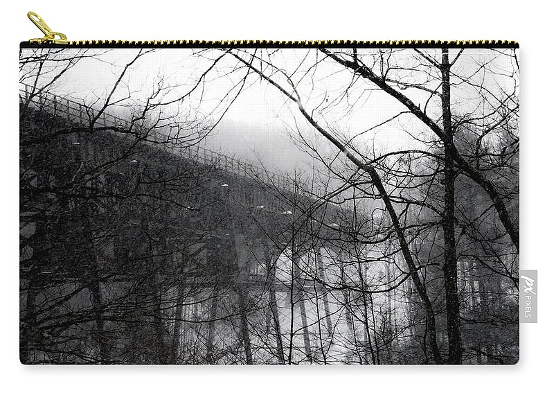 Letchworth Train Tussle Bridge Zip Pouch featuring the photograph Letchworth Train Tussle Bridge by Tracy Winter