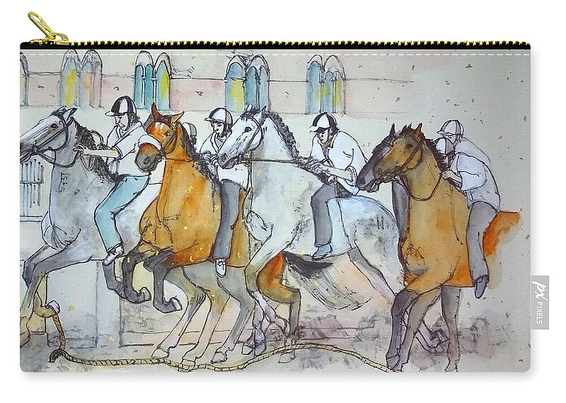  Zip Pouch featuring the painting let's talk il Palio scroll by Debbi Saccomanno Chan