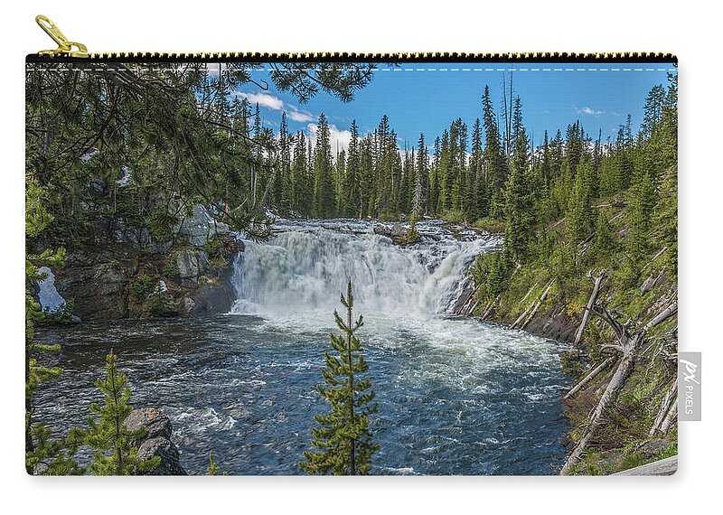Lewis Falls Zip Pouch featuring the photograph Lewis Falls In Yellowstone National Park by Yeates Photography