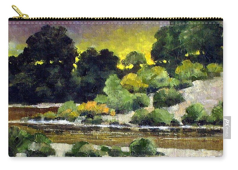 Landscape Zip Pouch featuring the painting Lewis River at Woodland by Jim Gola