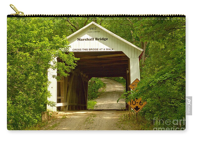 Marshall Covered Bridge. Indiana Marshall Covered Bridge Zip Pouch featuring the photograph Liberty, Indiana Covered Bridge by Adam Jewell