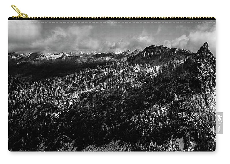 Layers Zip Pouch featuring the photograph Lichtenberg Mountain Black and White by Pelo Blanco Photo