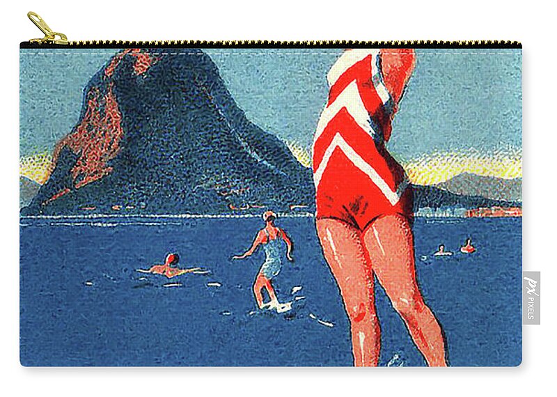 Lido Di Lugano Zip Pouch featuring the painting Lido di Lugano, Switzerland, girl with beach ball on the water by Long Shot