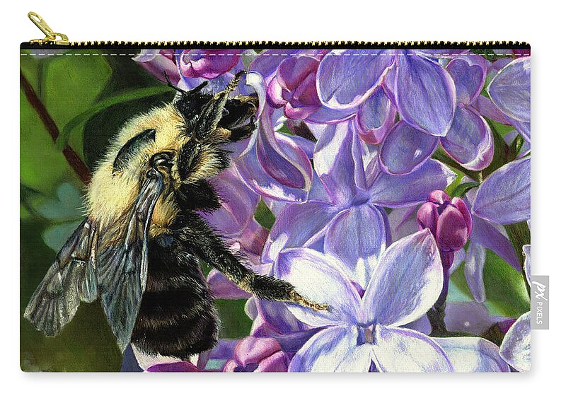 Bee Zip Pouch featuring the drawing Life Among the Lilacs by Shana Rowe Jackson