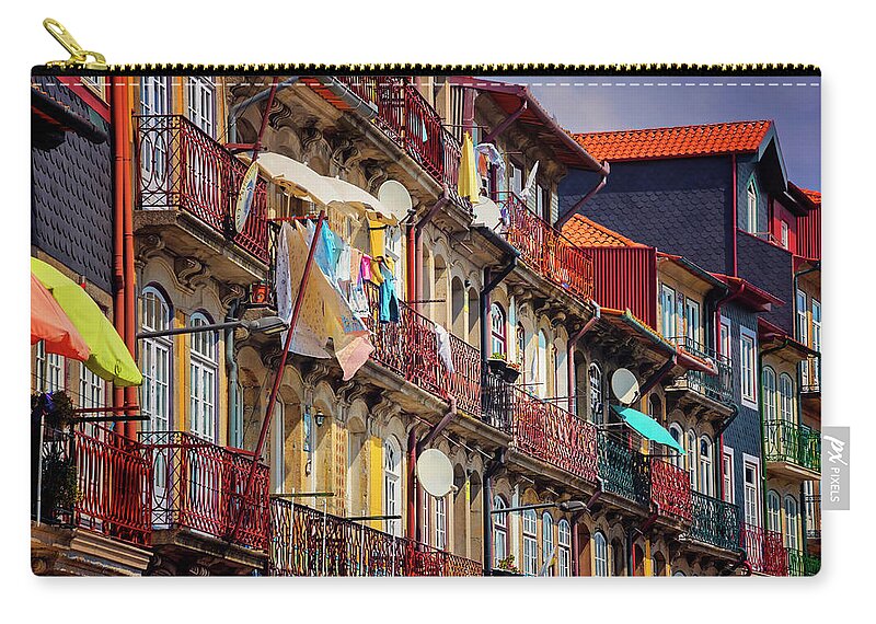 Porto Zip Pouch featuring the photograph Life in Ribeira Porto by Carol Japp