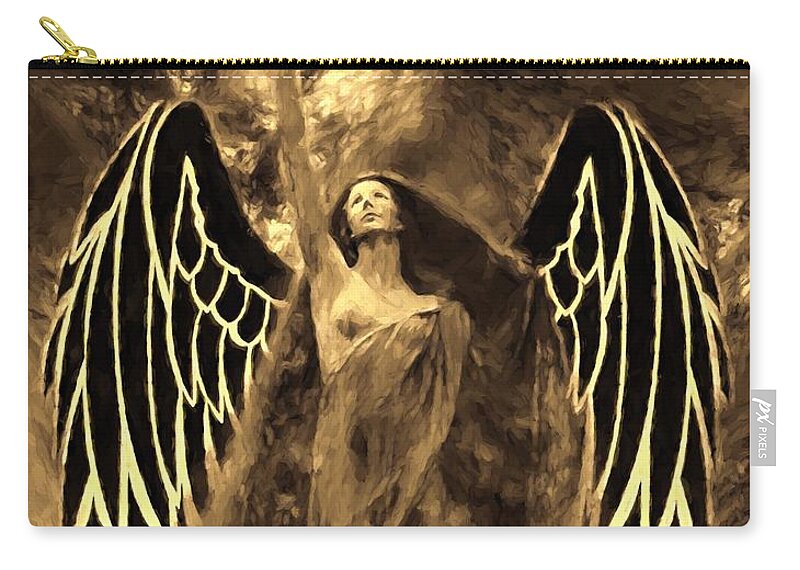 Angel #angel Painting # Beautiful Angel # Painting # Zip Pouch featuring the painting Lift up your eyes by Louis Ferreira