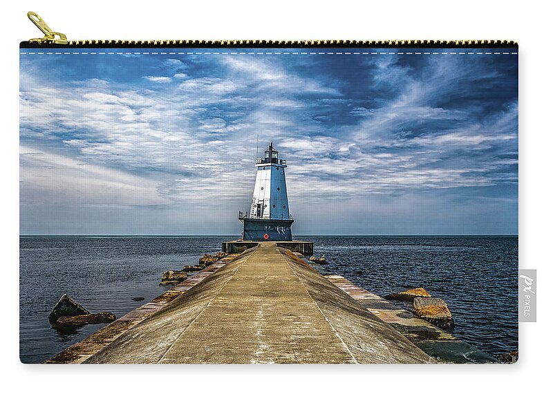 Great Lakes Zip Pouch featuring the photograph Lighthouse in Ludington by Nick Zelinsky Jr