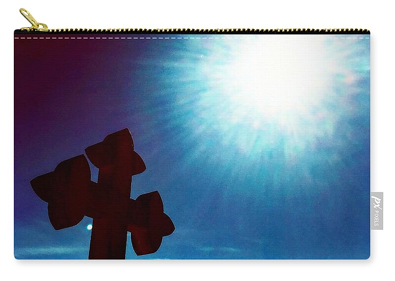 Cross Zip Pouch featuring the photograph Light and Shadow Clash by Michael Oceanofwisdom Bidwell