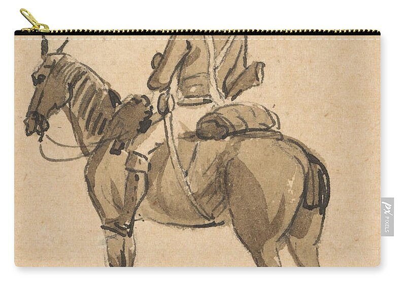Paul Sandby Zip Pouch featuring the drawing Light Dragoon, Mounted, Facing Left by Paul Sandby