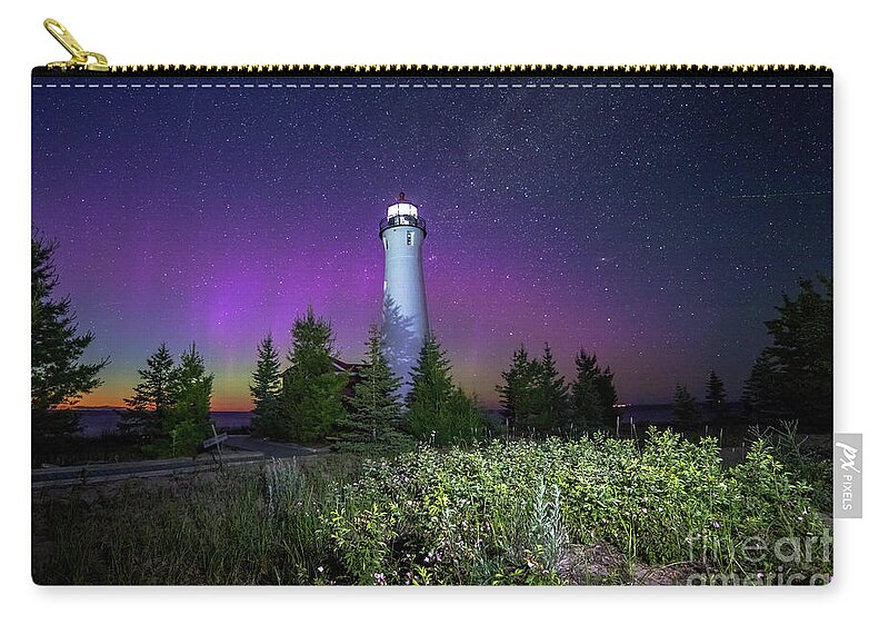 Michigan Lighthouse Zip Pouch featuring the photograph Crisp Point Lighthouse Northern Lights -0395 by Norris Seward