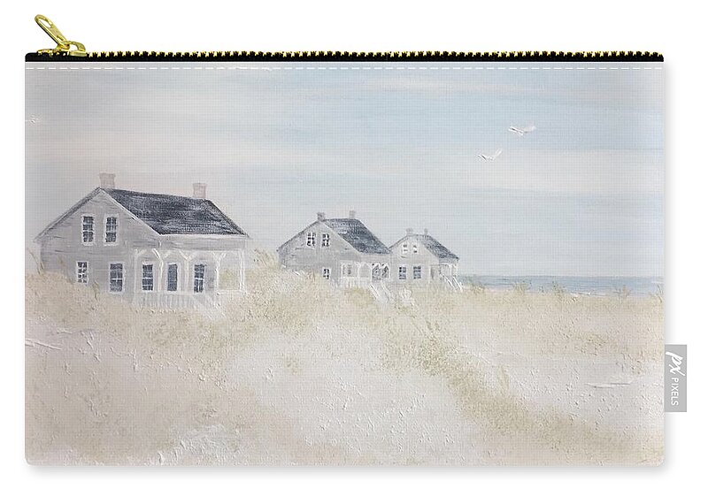 Lighthouse Keeper Cottages Zip Pouch featuring the painting Lighthouse Keeper Cottages on Bald Head Island by Heather Lucas