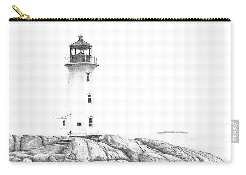 Peggy's Cove Zip Pouch featuring the drawing Lighthouse of Peggy's Cove by Patricia Hiltz