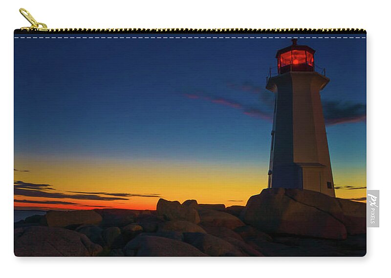 Lighthouse Zip Pouch featuring the photograph Lighthouse Sunset Panoramic by Prince Andre Faubert