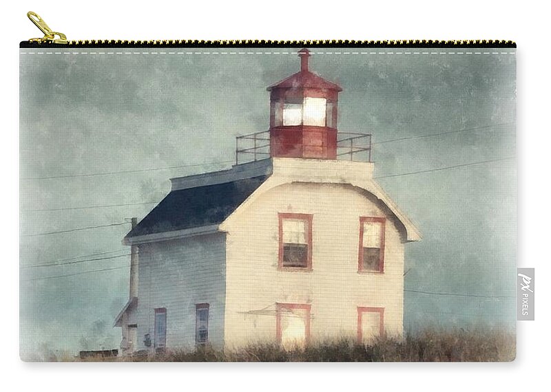 Fog Zip Pouch featuring the painting Lighthouse Watercolor Prince Edward Island by Edward Fielding