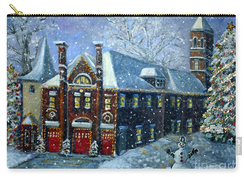 Waltham Zip Pouch featuring the painting Lighting Up the Christmas Tree by Rita Brown