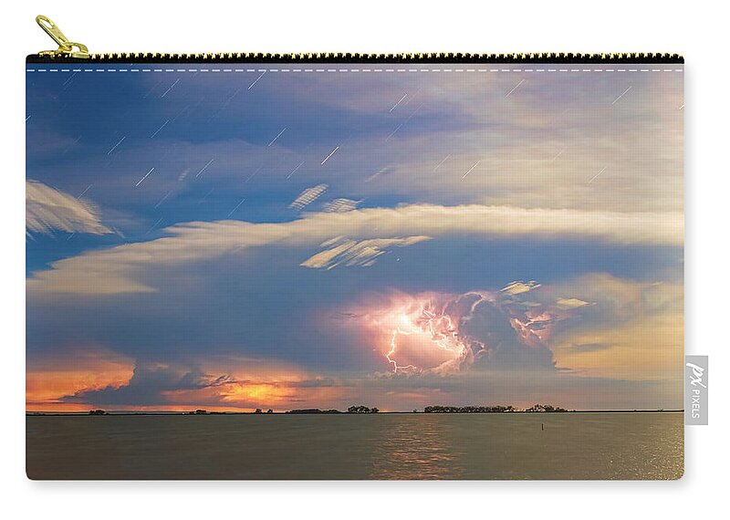 Storm Zip Pouch featuring the photograph Lightning at Sunset with Star Trails by James BO Insogna