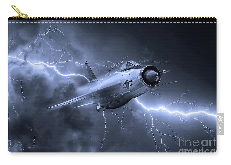Lightning Zip Pouch featuring the digital art Lightning Power - Mono by Airpower Art