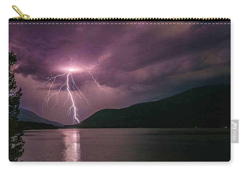 Lightning Zip Pouch featuring the photograph Lightning Storm- Kootenay Lake BC by Joy McAdams